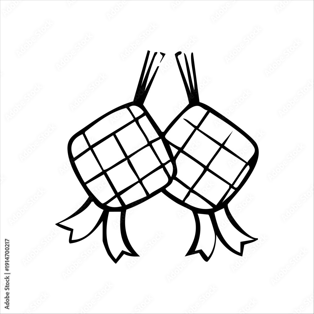 Obraz premium Ketupat Traditional Eid Food Black and White Icon Illustration