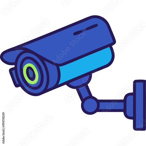 A blue CCTV security camera on a mount