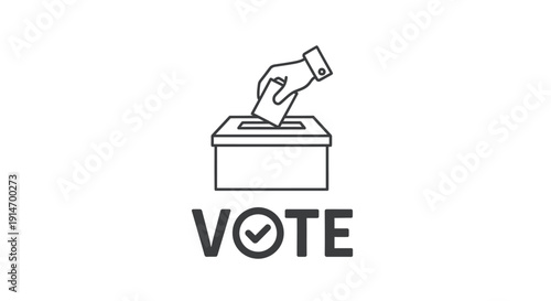 Simple black and white line art icon illustrating the fundamental process of casting a ballot into a box