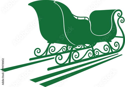 A green sleigh is shown on a white background, perfect for holiday designs