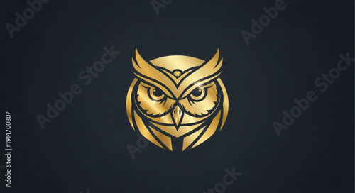 Golden Owl Head Logo Design Abstract Geometric Style.
