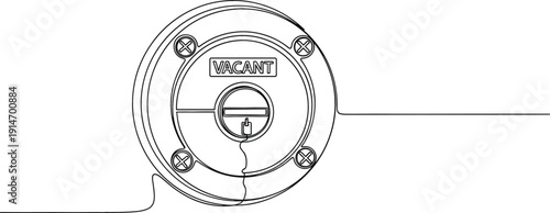 Minimalist continuous one line drawing of a restroom door lock with vacant sign for privacy and availability concept.