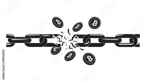 Fractured Chain With Floating Coins Icon Representing Financial Disruption, Liquidity Crisis, Market Contagion And Economic Shock Visualization