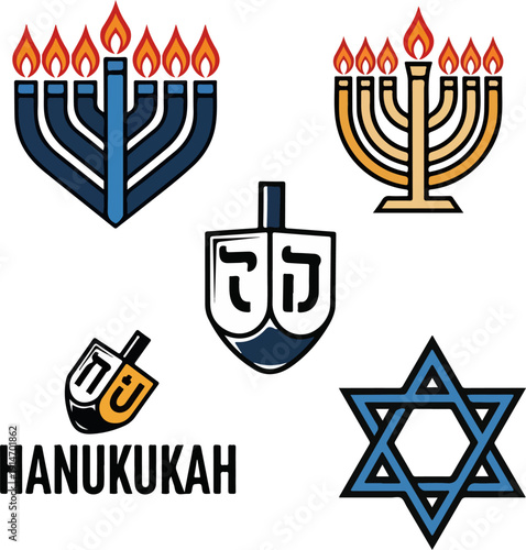 Set of Hanukkah Symbols Vector