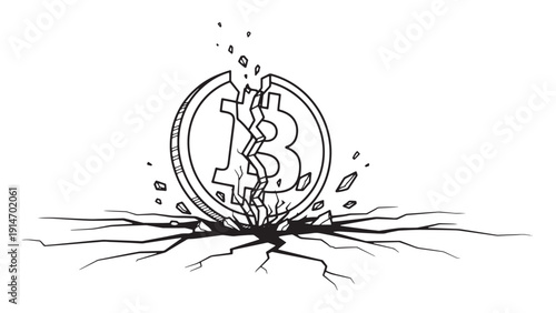 Cracked Coin Emerging From Ground Representing Economic Shock, Currency Devaluation, Market Stress And Financial System Vulnerability Illustration