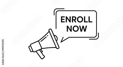 Simple line art icon of a megaphone announcing an urgent call to action for enrollment right now