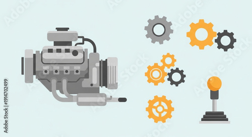 Internal Combustion Engine with Gears and Gear Stick.