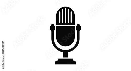 Simple black and white vector icon graphic representing a classic studio recording microphone equipment