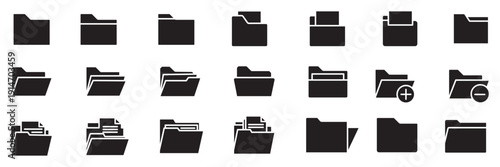 folder minimal flat icon set, black color and white background