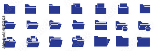 folder minimal flat icon set, black color and white background