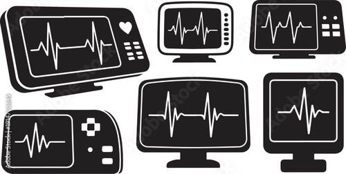 Medical Heartbeat Monitors and Various Computer Screen Displays