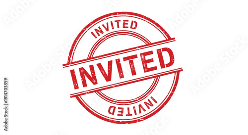 Grunge red rubber stamp impression clearly marked with the word invited on a white background