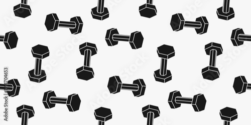 seamless pattern with black dumbbells on a clean white background.
