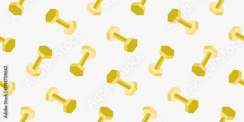 seamless pattern with yellow dumbbells on a light background.