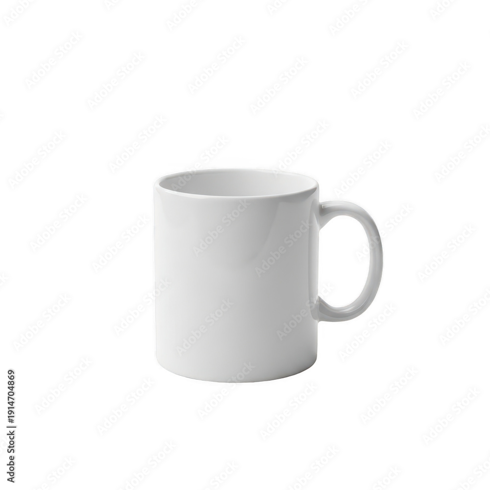 Fototapeta premium A plain white ceramic mug standing alone against a white background isolated on transparent background