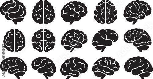 Collection of black and white brain illustrations and silhouettes