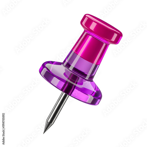 Glossy 3D Purple and Pink Pushpin Icon on White Background