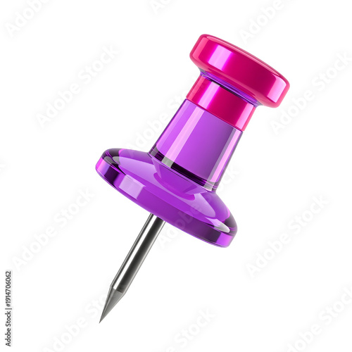3D Purple and Pink Pushpin Icon on White Background