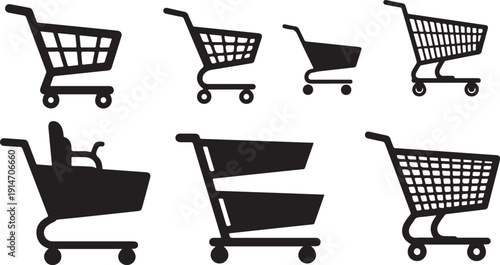 Collection of shopping carts in various styles and positions