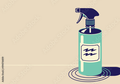 homemade cleaning spray in a reusable bottle with a handwritten label on a beige countertop