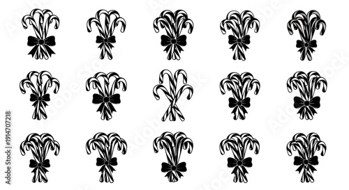 Set of elegant black floral designs with bows on white background ornate patterns for decoration