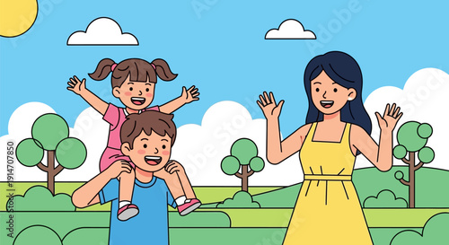 Happy Family Enjoying a Sunny Day Outdoors Together.