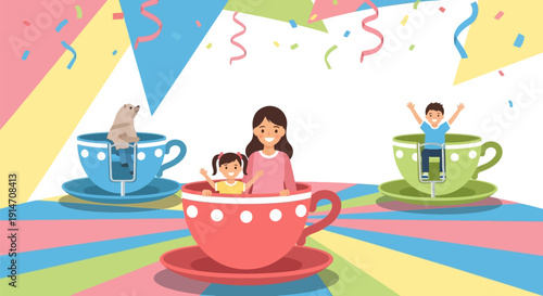 Family Enjoying Tea Party Together in Colorful Setting.