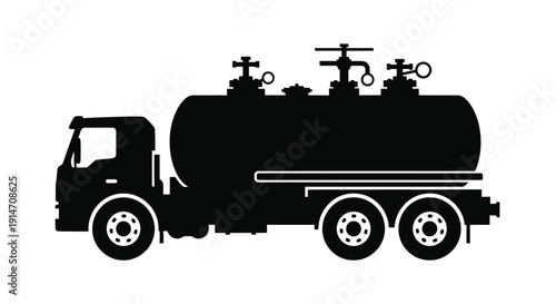 Black silhouette of a tanker truck with multiple cylindrical tanks