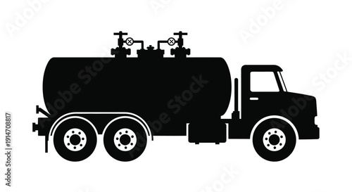Black silhouette of a tanker truck with detailed components visible