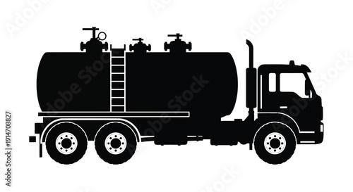 Black silhouette of a tanker truck side view with visible details