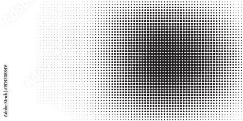 Dotted halftone gradient texture. Vanishing polka dot background. Repeating dots gradation pattern background. Black fading comic pop art overlay backdrop. Raster effect wallpaper. Vector halftone