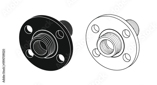 Technical drawing of a flanged mounting with screw holes shown in dual contrast