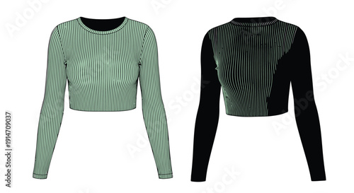 Two long sleeved crop tops with striped patterns on a white background