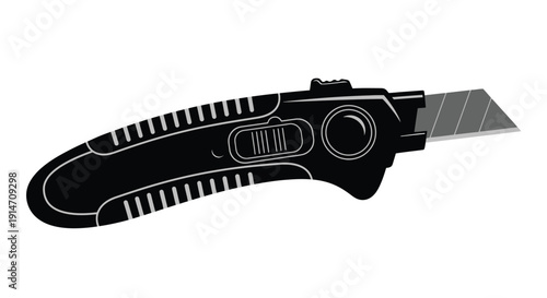 Black silhouette of a retractable utility knife on a white background