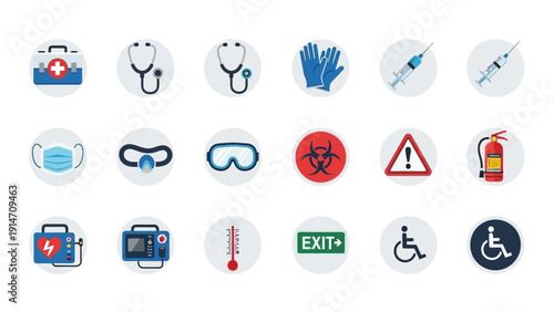 Collection of medical and emergency service icons.