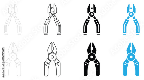 plier icon vector, pliers' tools symbol vector, silhouette and line art illustration