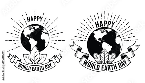 Happy world earth day globe and leaf icons
