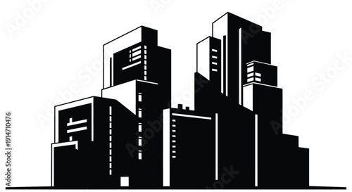 Abstract black and white illustration of a modern cityscape with skyscrapers