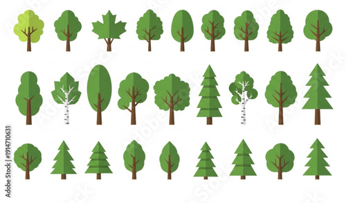 Green Trees Flat Icon Collection Vector for Infographics and Design