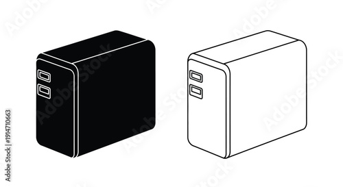 Two minimalist refrigerator illustrations one black and one white