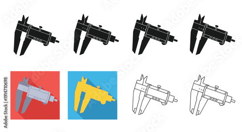Caliper illustrations in various styles including line art and flat design