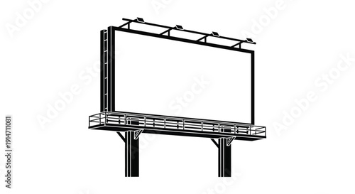 Illustration of a blank billboard with a metal frame and support structure