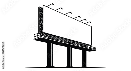 A black and white illustration of a large empty billboard structure