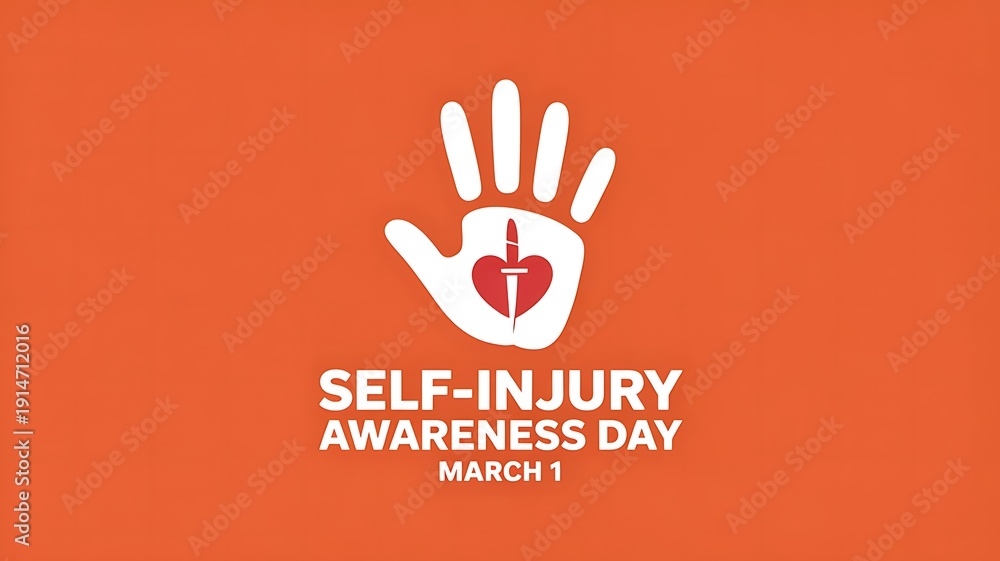 Obraz premium Self injury awareness day logo with hand and heart