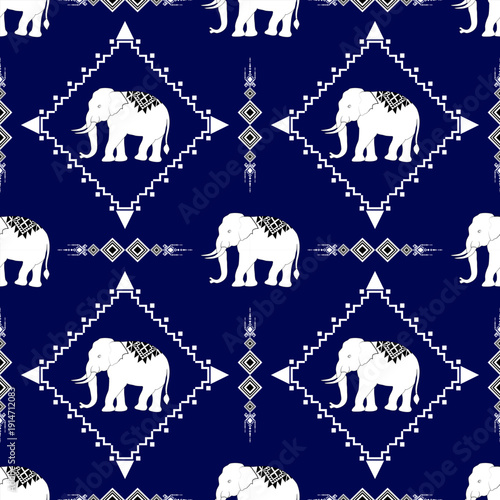 Thai elephant border, ethnic pattern, ornament, Thai traditional style, illustration design for background,carpet,wrapping, textile, silk, fabric,trousers