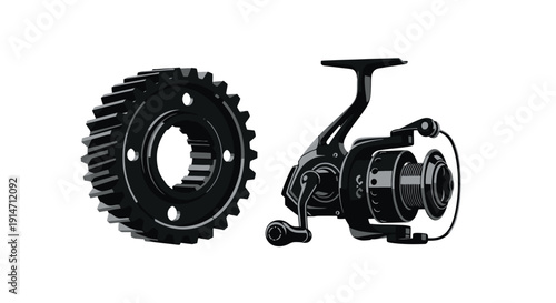 Detailed illustration of a fishing reel and its internal gear components