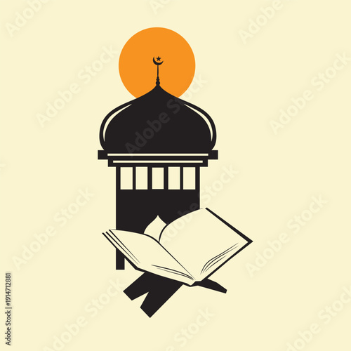 An illustration featuring an ornate lantern resembling Islamic architecture, positioned atop an open book. Above, the text "Marhaban Ya Ramadan" suggests a welcoming message for the holy month of Rama