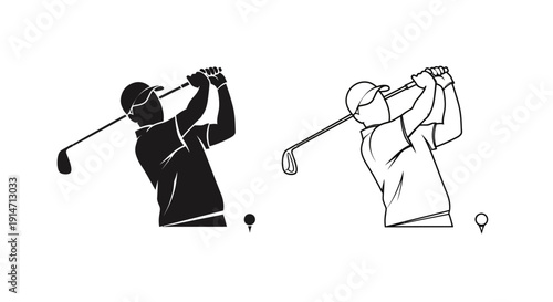 Golfers swinging clubs on course, dynamic action shots, sports illustration Vector