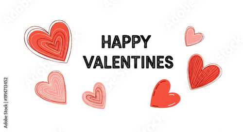Vibrant collection of stylized heart illustrations in varying shades of red and pink, capturing the essence of love and romance, ideal for holiday celebrations and heartfelt greetings