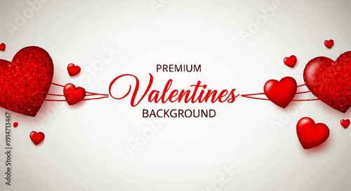 Romantic background with vibrant red hearts and delicate intertwined ribbons, creating a beautiful festive atmosphere for Valentine's Day and expressions of love